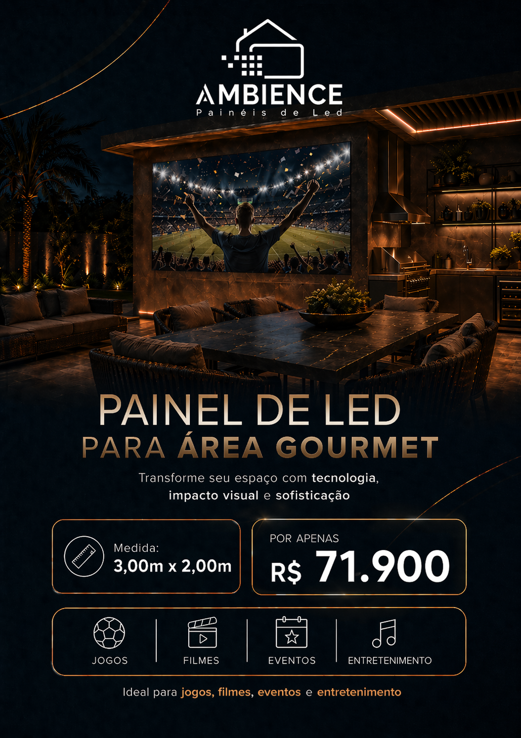 Folder do painel de LED Ambience para área gourmet 3,00m x 2,00m